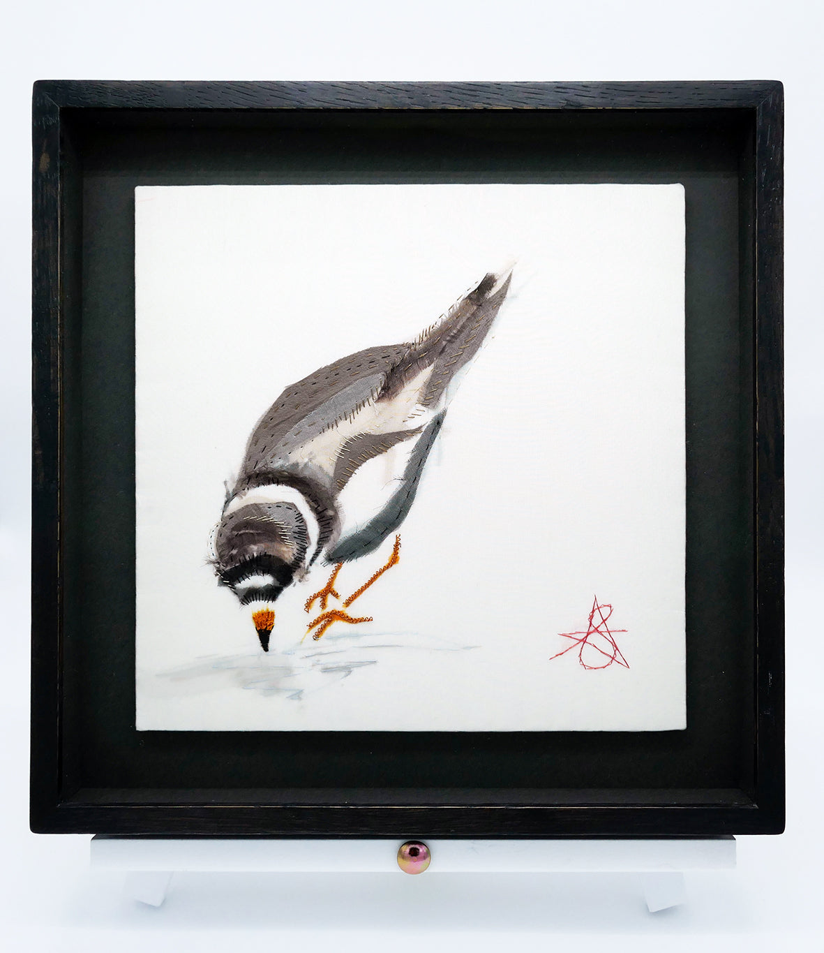 Foraging Ringed Plover - Original Stitched Art
