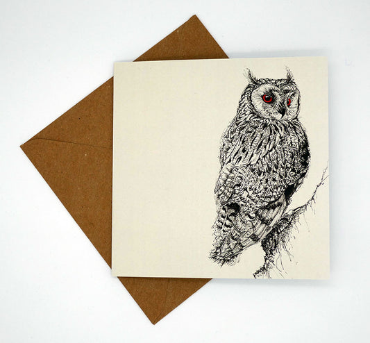 British Owl Collection Long Eared Owl, stone - Greeting Card