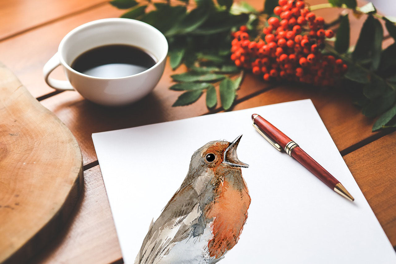 Christmas Robin Singing - Greeting Card