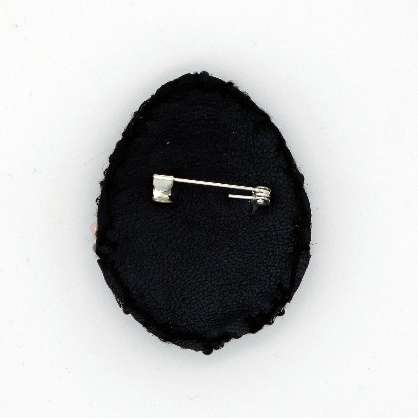 Beaded Egg Brooch - Black and Pink Stripes Large