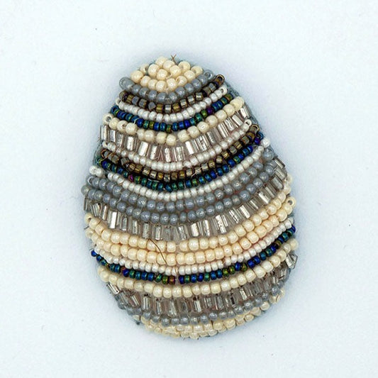 Beaded Egg Brooch - Blue and Cream Stripes Large