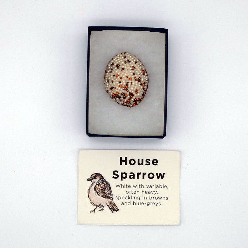 Beaded Egg Brooch - House Sparrow