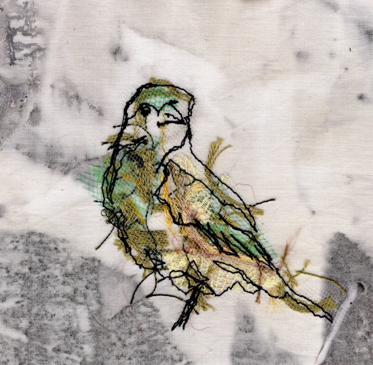 Mini Greenfinch No. 2 - Original Stitched Art