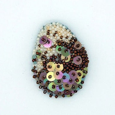 Beaded Egg Brooch - Copper and Cream Sequin Large