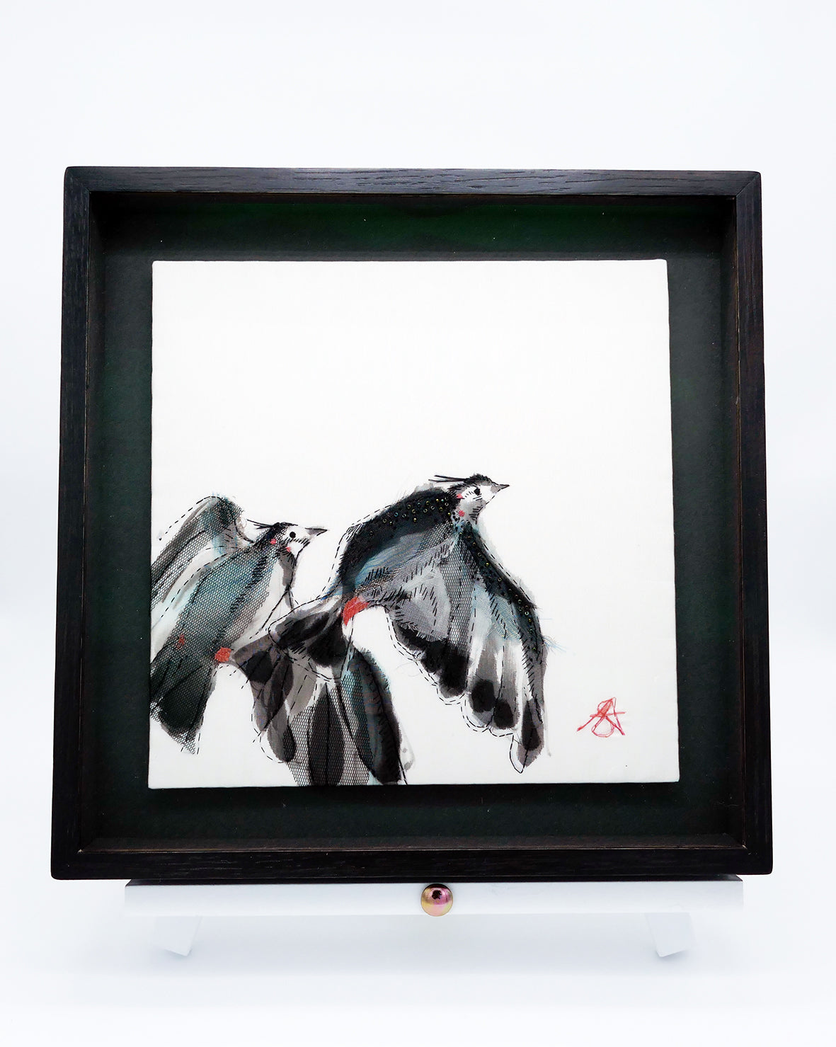 Lapwings in Flight - Original Stitched Art