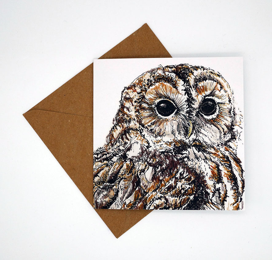 British Owl Collection Tawny Owl, white - Greeting Card