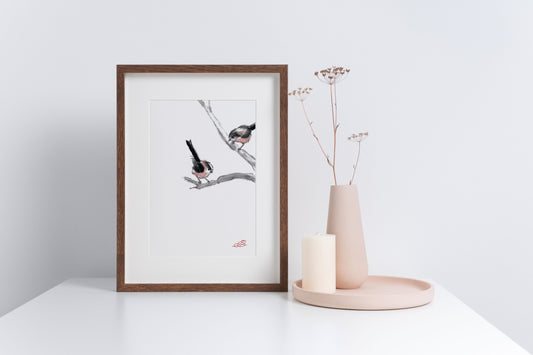 Balancing Act, Long-tailed Tits - A4  Giclée Print