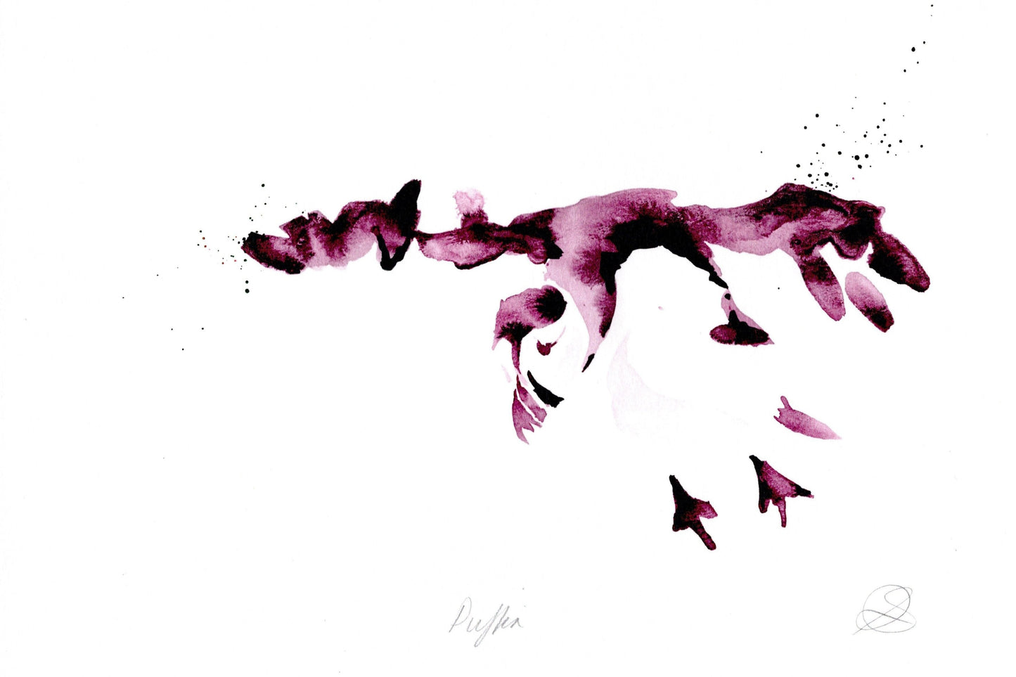 Inky Puffin, Purple - A4 Art Print