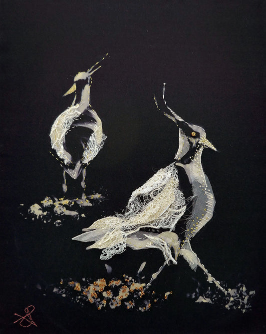 Golden Hour Lapwings - Original Stitched Art