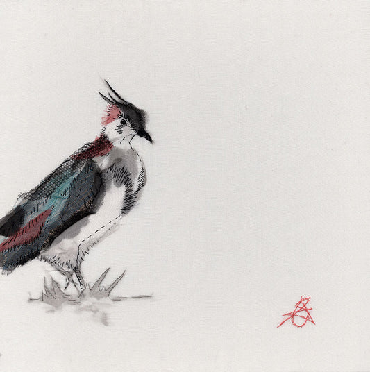 Lapwing Stand and Stare - Original Stitched Art