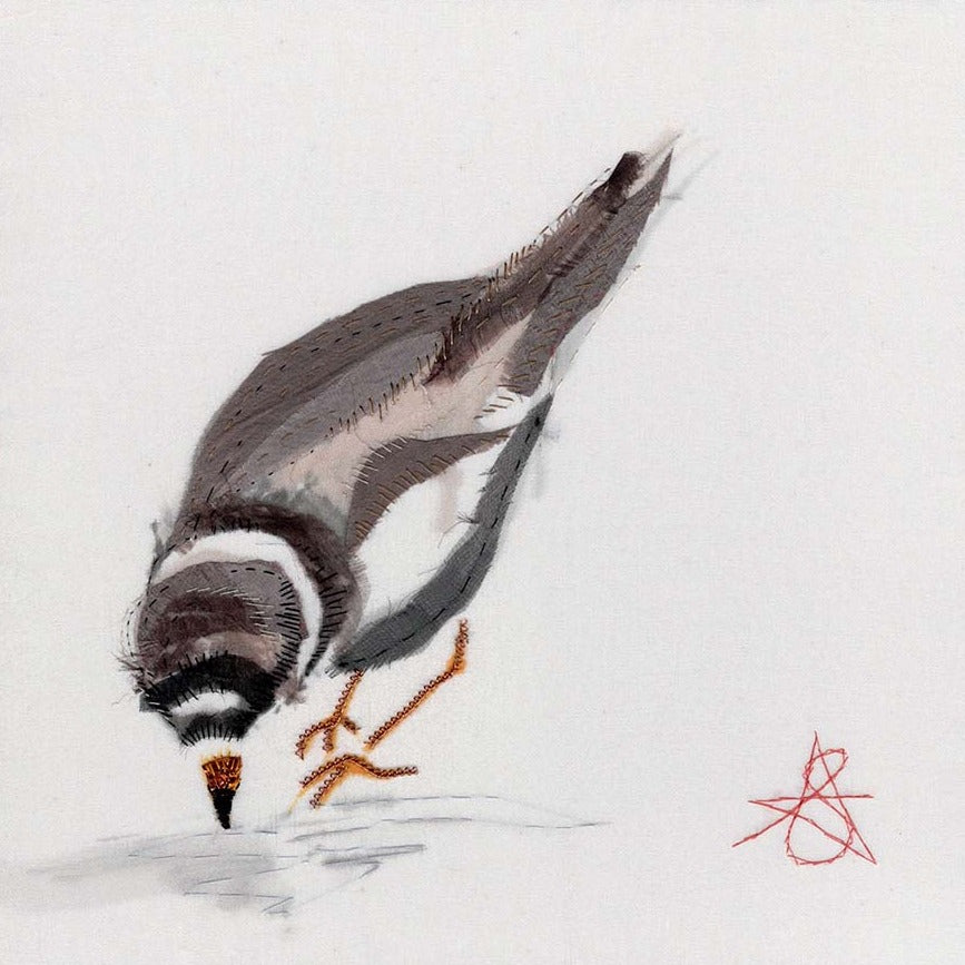 Foraging Ringed Plover - Original Stitched Art