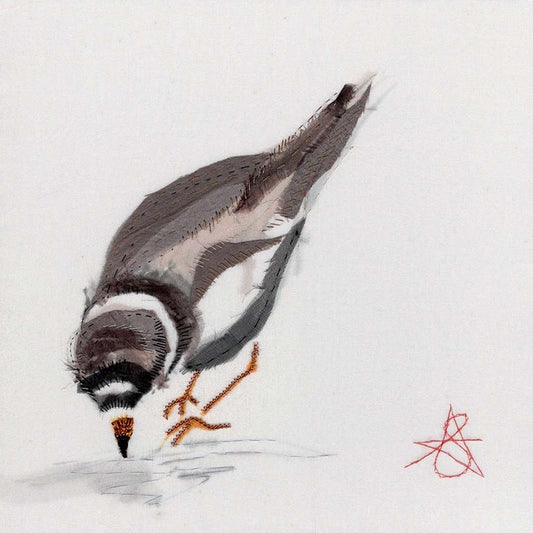 Foraging Ringed Plover - Original Stitched Art