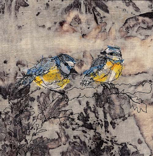 Blue Tits - Original Stitched Art