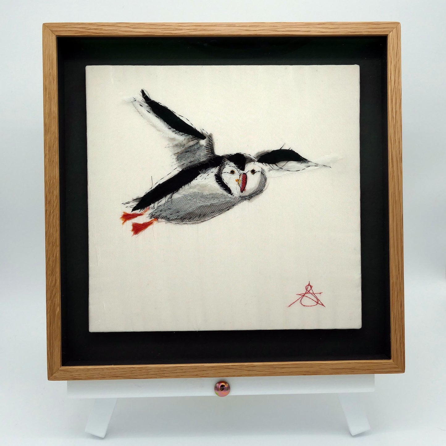 Puffin Flying - Original Stitched Art