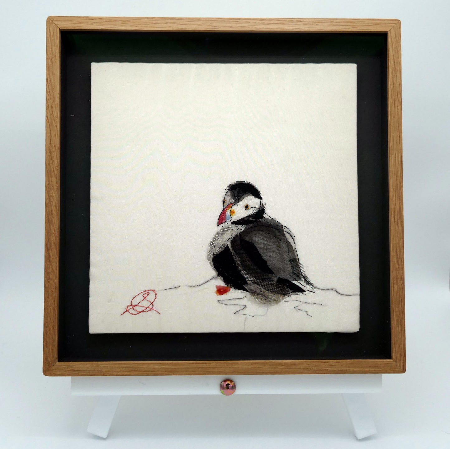 Puffin Sitting - Original Stitched Art