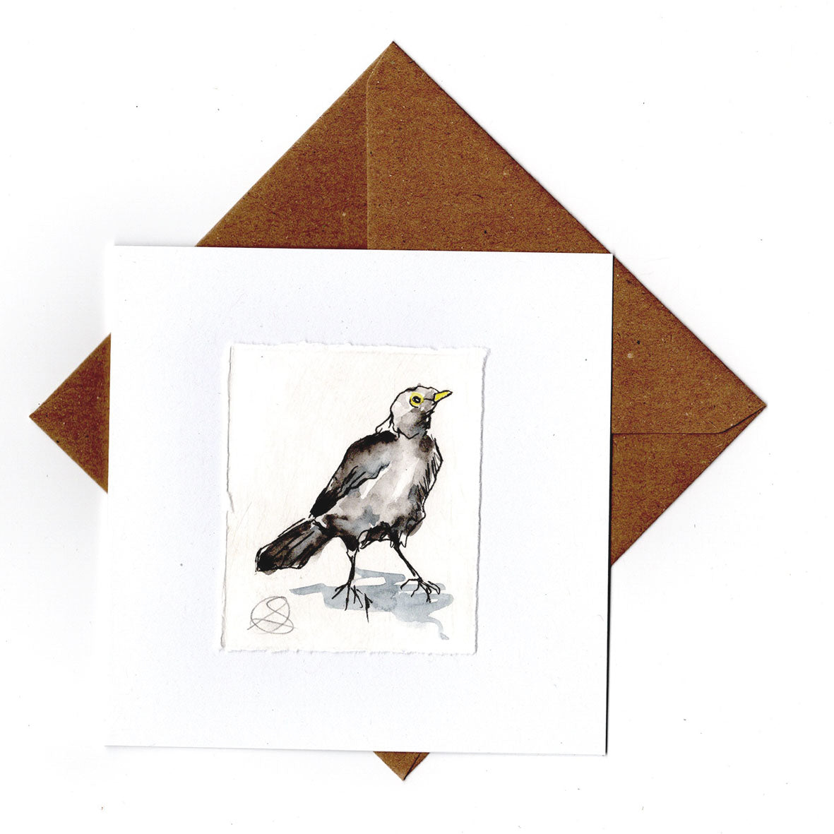 Blackbird - Hand Printed Greeting Card