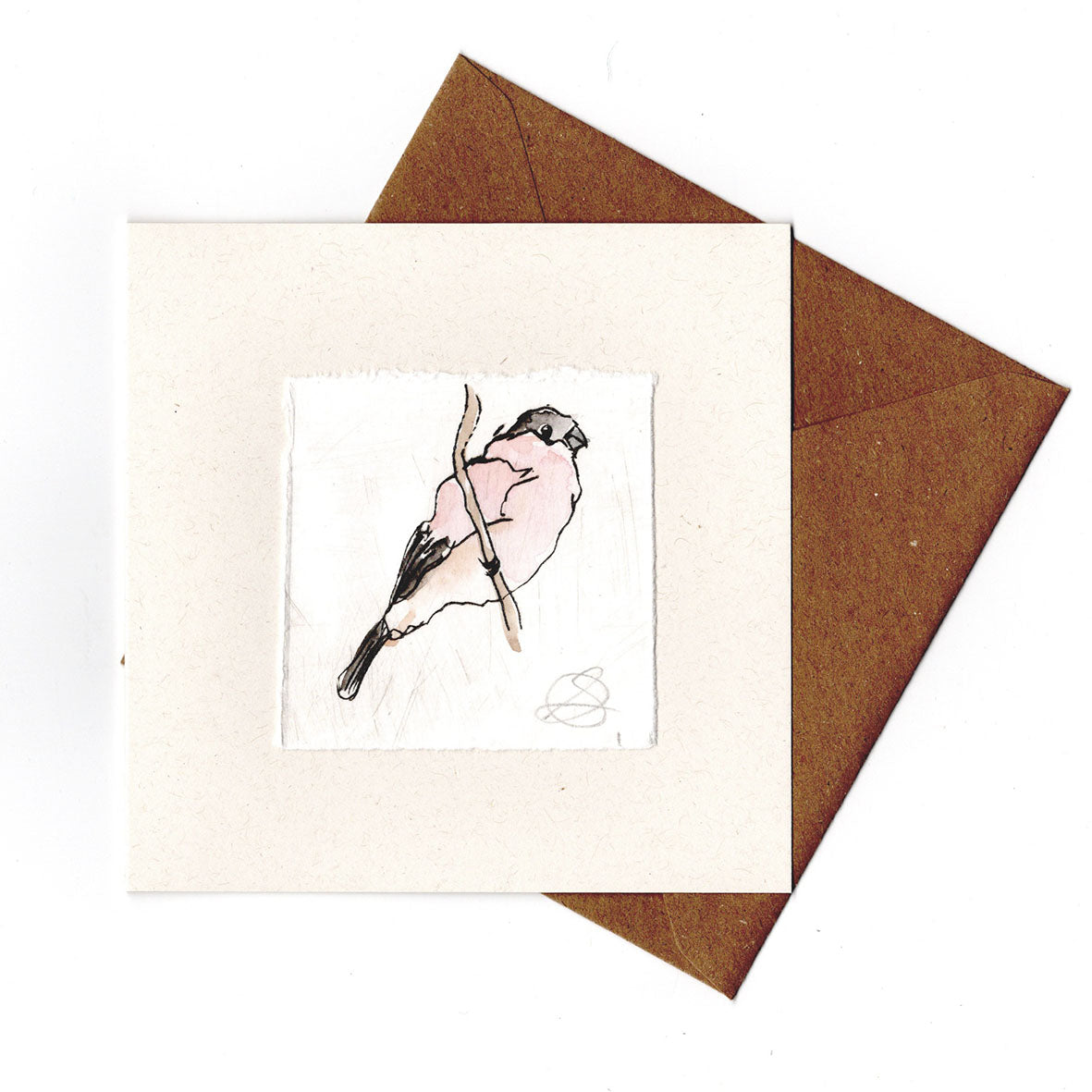 Bullfinch 2 - Hand Printed Greeting Card