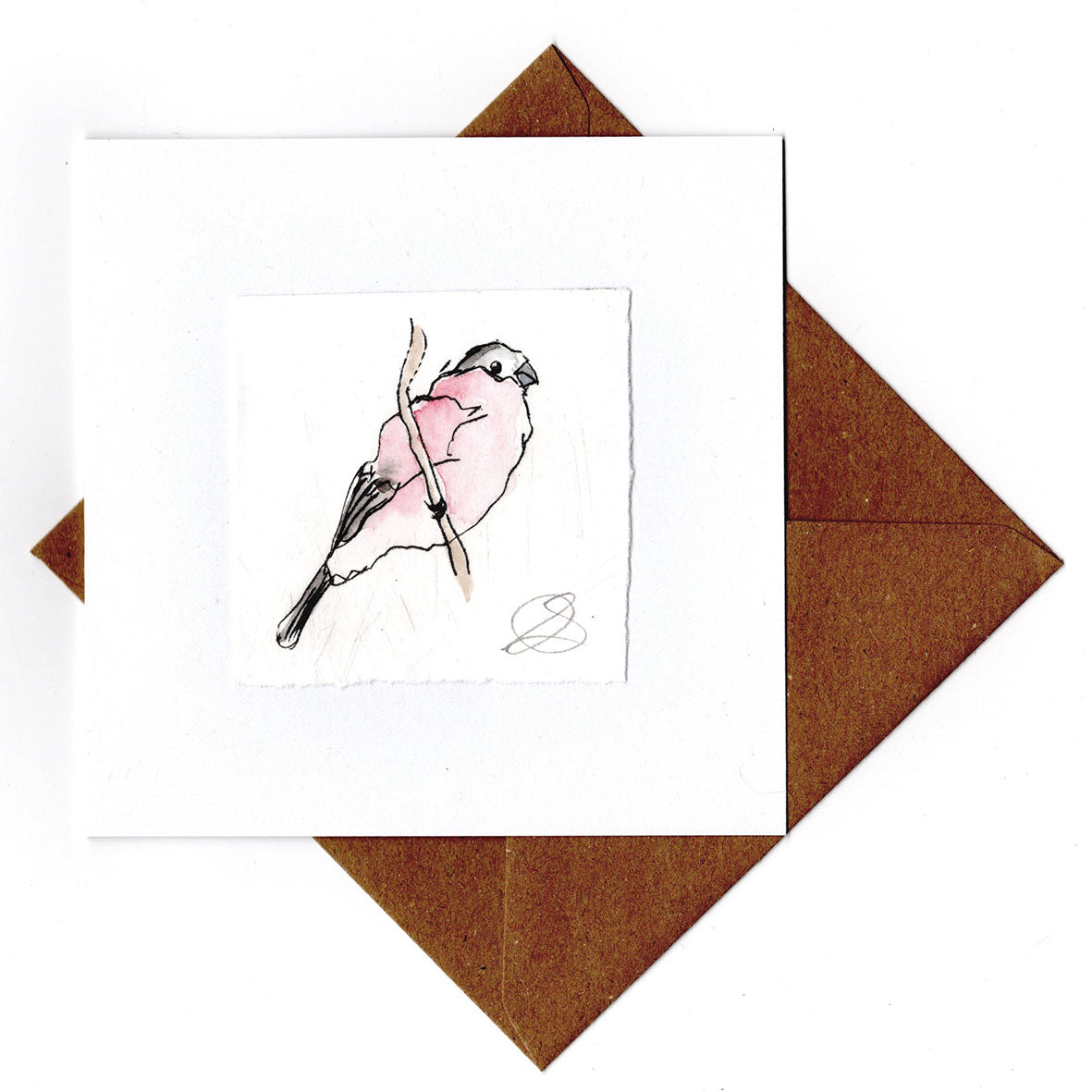 Bullfinch 2 - Hand Printed Greeting Card