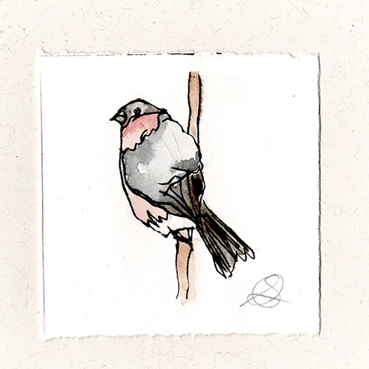 Bullfinch 1 - Hand Printed Greeting Card