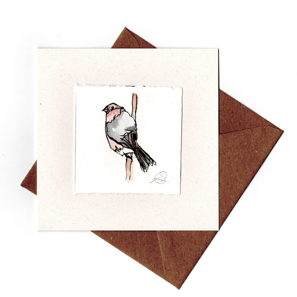 Bullfinch 1 - Hand Printed Greeting Card