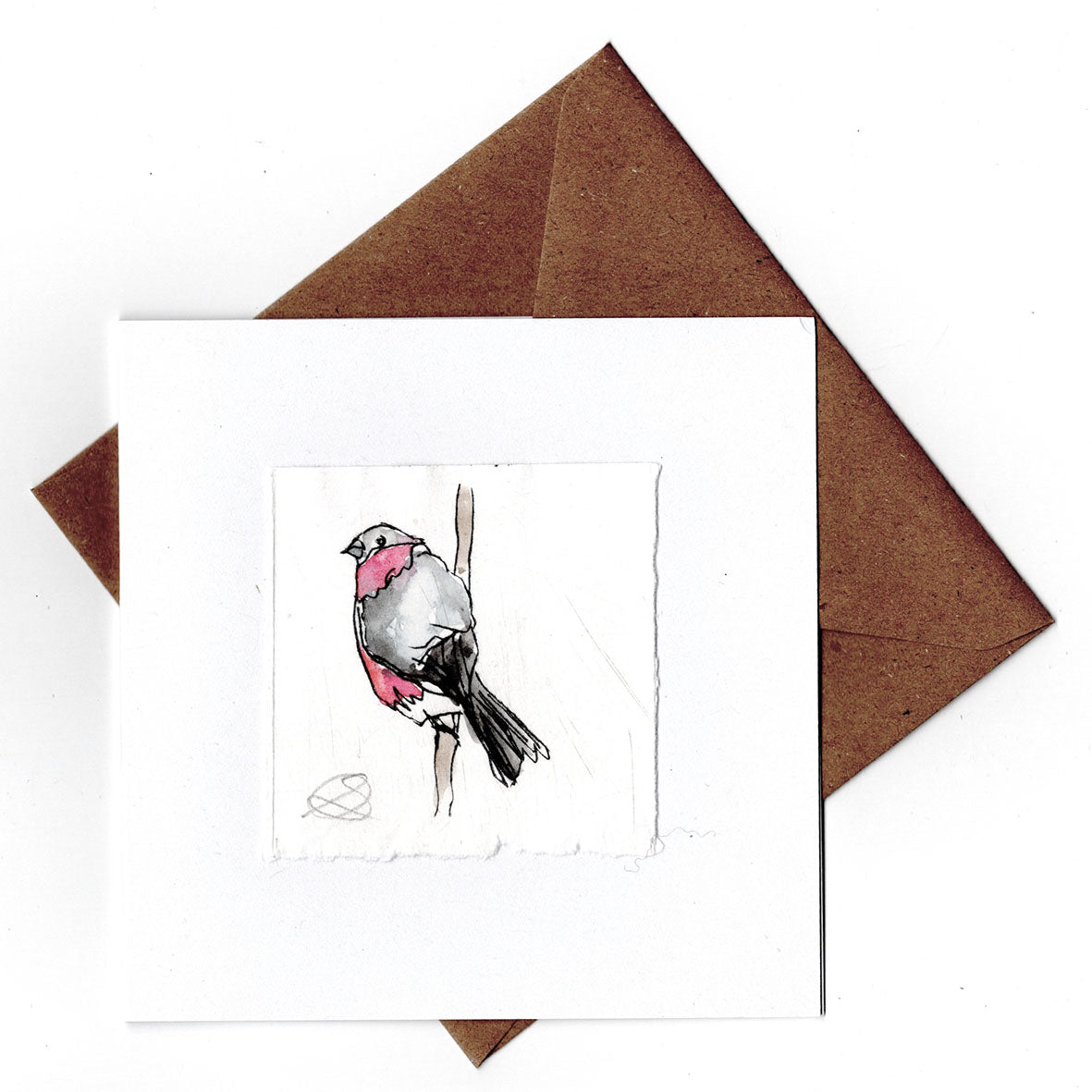 Bullfinch 1 - Hand Printed Greeting Card