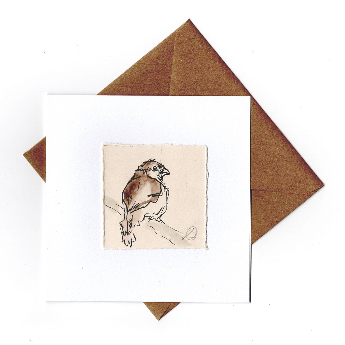 Sparrow - Hand Printed Greeting Card